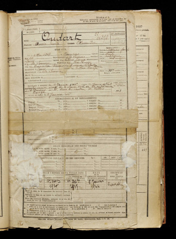 Audart, Arsène Emile Alexandre, né le 09 mai 1897 à Amiens (Somme), classe 1917, matricule n° 313, Bureau de recrutement d'Amiens