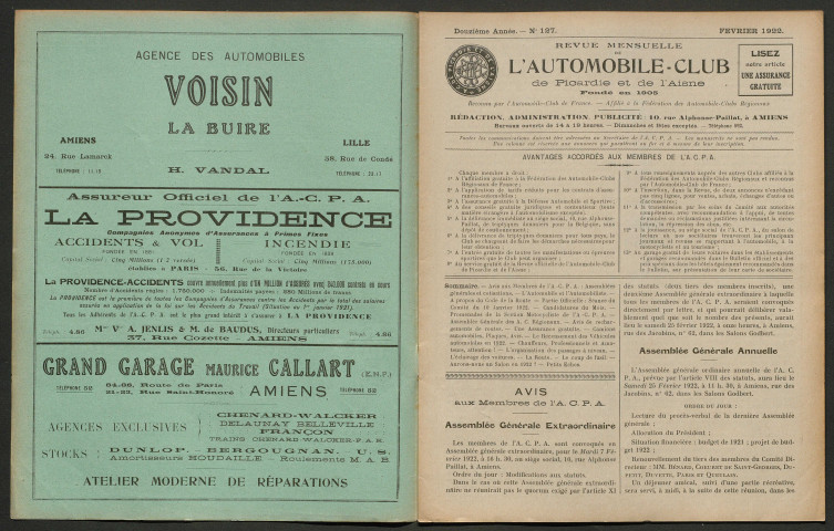 L'Automobile-club de Picardie et de l'Aisne. Revue mensuelle, 127, février 1922