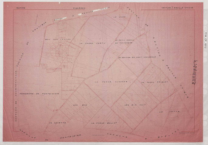 Plan du cadastre rénové - Fignières : section T