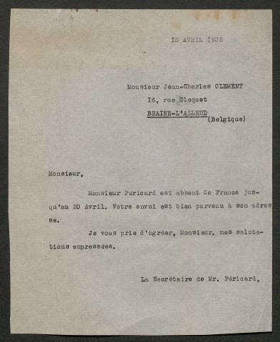 Témoignage de Clément, Jean-Charles (Capitaine) et correspondance avec Jacques Péricard