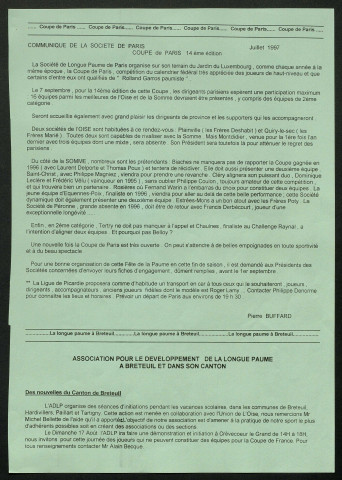 Longue Paume Infos (numéro 24), bulletin officiel de la Fédération Française de Longue Paume