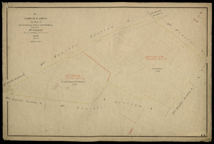 Plan du cadastre napoléonien - Amiens : Faubourg Saint Pierre (Le) ; Petit Rivery (Le), A9
