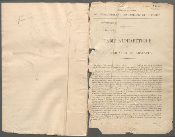 Table des successions et absences du bureau de Molliens-Vidame
