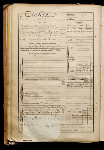 Tichit, Octave Aimé Emile, né le 05 novembre 1874 à Hénin-Beaumont (Pas-de-Calais), classe 1894, matricule n° 592, Bureau de recrutement d'Abbeville