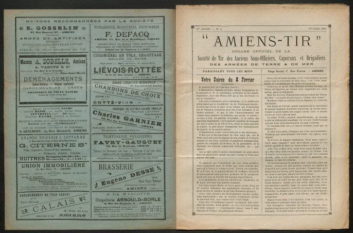 Amiens-tir, organe officiel de l'amicale des anciens sous-officiers, caporaux et soldats d'Amiens, numéro 2 (février 1908)