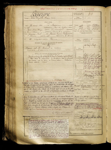 Lapeyre, Victor Auguste Henri, né le 27 mars 1884 à Bapaume (Pas-de-Calais), classe 1904, matricule n° 814, Bureau de recrutement de Péronne