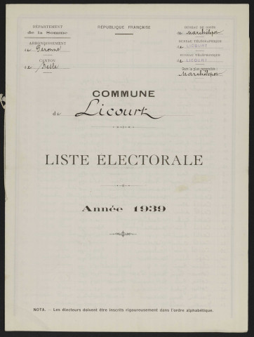 Liste électorale : Licourt