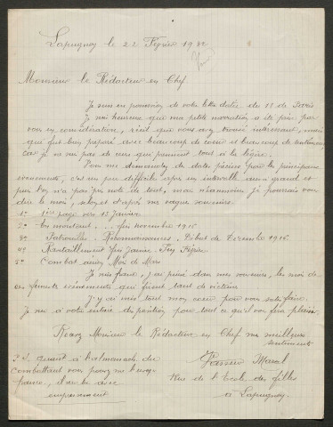 Témoignage de Vasseur, Marcel et correspondance avec Jacques Péricard