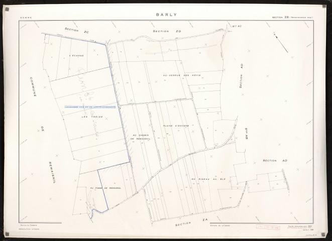 Plan du cadastre rénové - Barly : section ZB