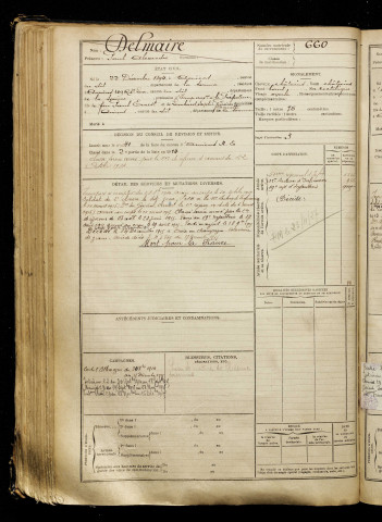 Delmaire, Paul Alexandre, né le 22 décembre 1894 à Amiens (Somme), classe 1914, matricule n° 660, Bureau de recrutement d'Amiens