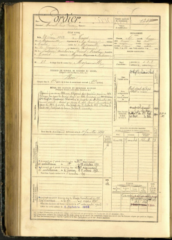 Cordier, Maxent Louis Irénée, né le 28 juin 1863 à Tours-en-Vimeu (Somme, France), classe 1883, matricule n° 1287, Bureau de recrutement d'Abbeville