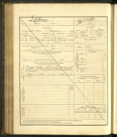 Lefebvre, Louis, né le 04 août 1861 à Péronne (Somme, France), classe 1880, matricule n° Pas de numéro, Bureau de recrutement de Péronne