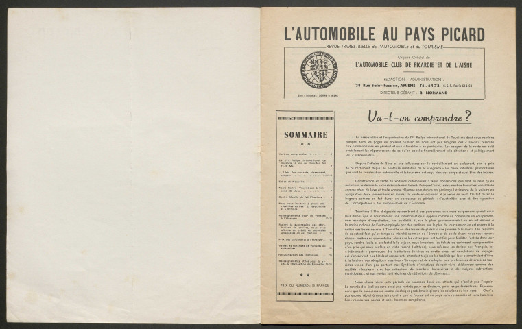 L'Automobile au Pays Picard. Revue de l'Automobile et du Tourisme. Organe officiel de l'Automobile-Club de Picardie et de l'Aisne, 393, juillet 1958