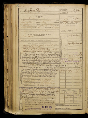 Debreilly, Ernest Georges Gaston, né le 07 novembre 1878 à Amiens (Somme), classe 1898, matricule n° 274, Bureau de recrutement d'Amiens