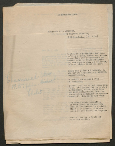 Témoignage de Chamard, Elie et correspondance avec Jacques Péricard