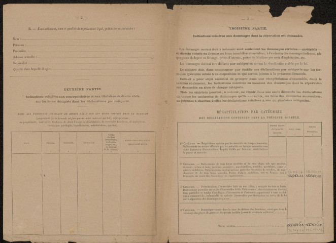 Péronne. Demande d'indemnisation des dommages de guerre : dossier Normand-Duquenne