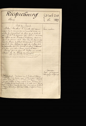 Ricquebourg, Clotaire Henri, né le 20 octobre 1869 à Vrély (Somme), classe 1889, matricule n° 248, Bureau de recrutement de Péronne