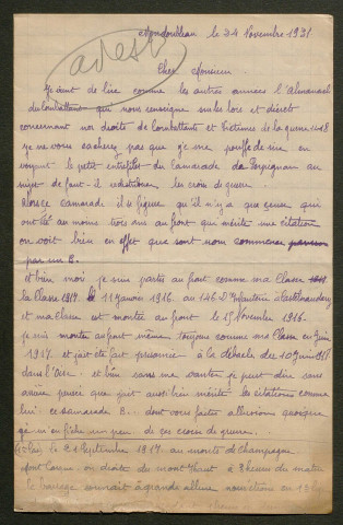 Témoignage de Allegrain, Georges et correspondance avec Jacques Péricard