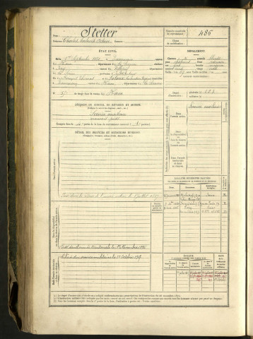 Stetter, Charles Ambroise Octave, né le 1er septembre 1861 à Ennemain (Somme, France), classe 1881, matricule n° 486, Bureau de recrutement Péronne