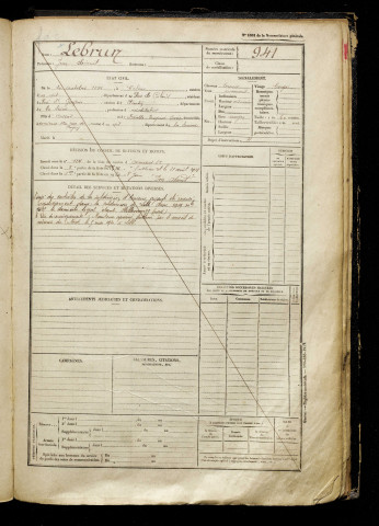 Lebrun, Jean Clément, né le 20 octobre 1899 à Calais (Pas-de-Calais), classe 1919, matricule n° 941, Bureau de recrutement d'Amiens