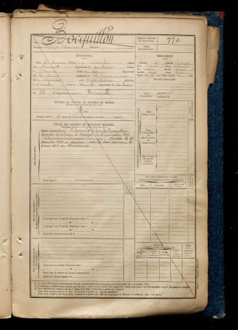 Bocquillon, Alphonse Alexandre, né le 31 janvier 1870 à Occoches (Somme), classe 1890, matricule n° 779, Bureau de recrutement d'Abbeville