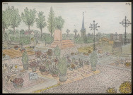 Huppy : le cimetière, caveau famille Piette - Cuvellier - Legrand et le clocher de l'église - (Reproduction interdite sans autorisation - © Claude Piette)