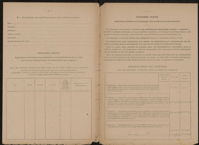 Etricourt-Manancourt. Demande d'indemnisation des dommages de guerre : dossier Boury-Templeux