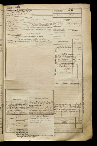 Sagnier, Camille Fernand Jules, né le 17 février 1896 à Ailly-sur-Noye (Somme), classe 1916, matricule n° 49, Bureau de recrutement de Péronne