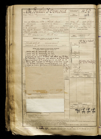 De Butler d'Ormond, Léonce Raymond, né le 19 septembre 1889 à Saint-Mandé (Val-de-Marne), classe 1909, matricule n° 450, Bureau de recrutement d'Abbeville