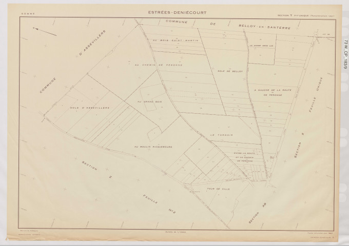Plan du cadastre rénové - Estrées-Deniécourt : section Y