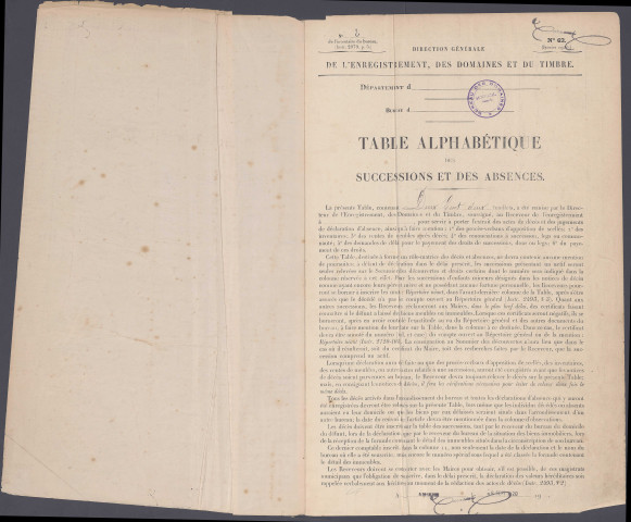 Table des successions et absences du bureau de Moreuil