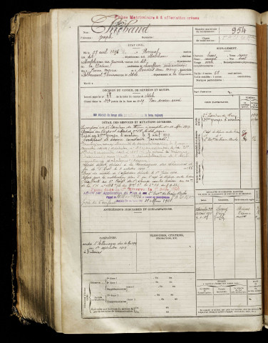 Thiébaud, Joseph, né le 27 avril 1896 à Ploemel (Morbihan), classe 1916, matricule n° 954, Bureau de recrutement de Péronne