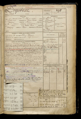 Dequéant, Joseph, né le 27 janvier 1892 à Metz-en-Couture (Pas-de-Calais), classe 1912, matricule n° 475, Bureau de recrutement de Péronne