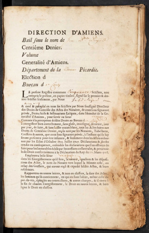 Centième denier du bureau de Conty pour la période du 6 mars 1742 au 5 novembre 1743