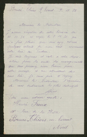 Témoignage de Faux, Henri et correspondance avec Jacques Péricard