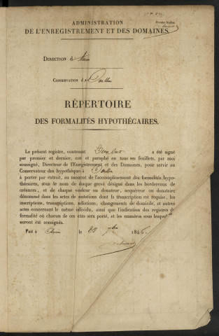 Répertoire des formalités hypothécaires, du 18/01/1848 au 14/10/1848, volume n° 72 (Conservation des hypothèques de Doullens)
