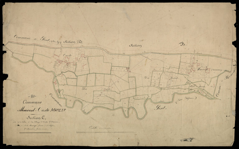 Plan du cadastre napoléonien - Oust-Marest (Marest-Ouste) : Vallée (La) ; Villages d'Ouste et Marest (Les), C