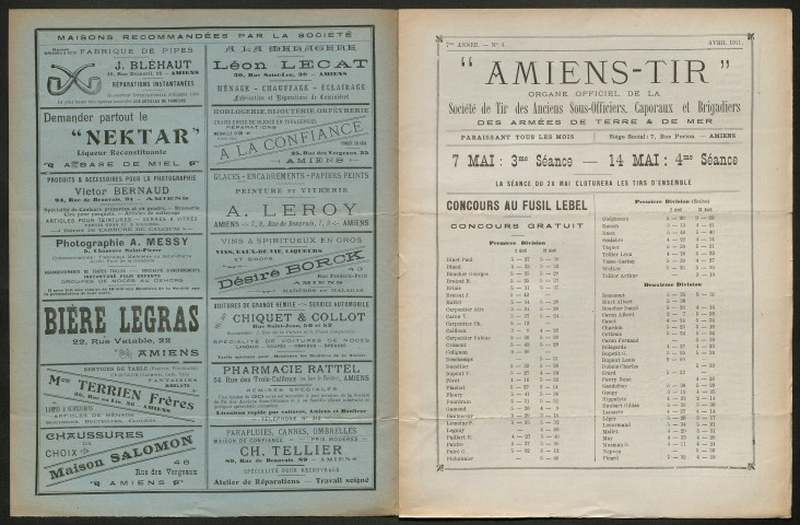 Amiens-tir, organe officiel de l'amicale des anciens sous-officiers, caporaux et soldats d'Amiens, numéro 4 (avril 1911)