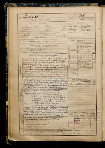 Darras, Eugène Georges Charles, né le 07 décembre 1871 à Bresle (Somme), classe 1891, matricule n° 648, Bureau de recrutement d'Amiens