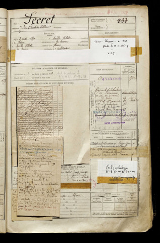 Secret, Jules Charles Albert, né le 03 mai 1890 à Muille-Villette (Somme), classe 1910, matricule n° 533, Bureau de recrutement de Péronne