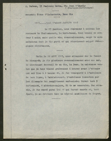 Témoignage de Nadeau, A. (Sergent) et correspondance avec Jacques Péricard