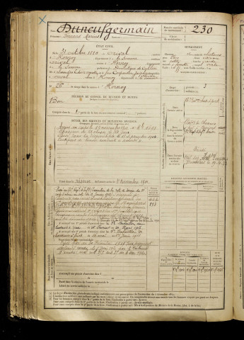 Duneufgermain, Fernand Marius, né le 31 octobre 1880 à Hornoy-le-Bourg (Somme), classe 1900, matricule n° 230, Bureau de recrutement d'Amiens