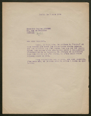 Témoignage de Auffret, Maximin et correspondance avec Jacques Péricard