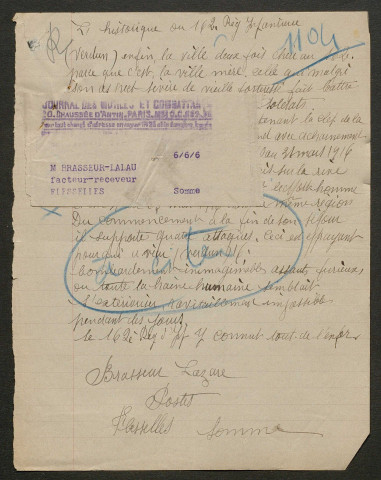 Témoignage de Brasseur-Lalau, Charles et correspondance avec Jacques Péricard