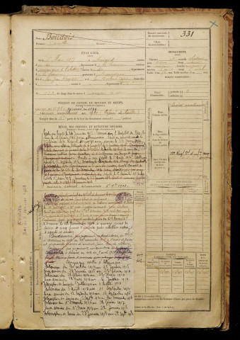 Bondois, Camille, né le 06 mars 1877 à Amiens (Somme), classe 1897, matricule n° 331, Bureau de recrutement d'Amiens