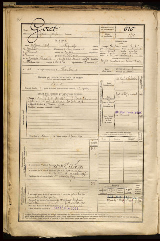 Goret, Julien Joseph, né le 14 juin 1865 à Hamel (Le) (Somme), classe 1885, matricule n° 616, Bureau de recrutement d'Amiens