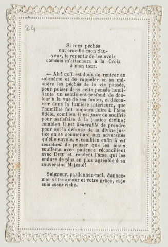Image pieuse dentelle.Le souvenir de mes infidélités est toujours devant moi. La Croix remède du pêcheur