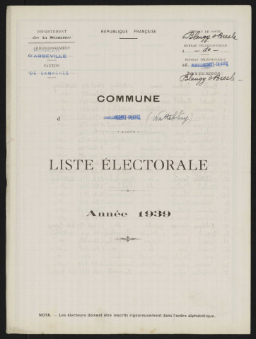 Liste électorale : Bouillancourt-en-Séry, Section de Wattebléry
