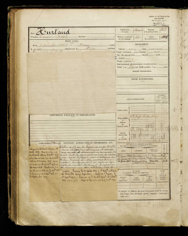 Hurtaud, Edmond Joseph, né le 02 décembre 1897 à Mouy (Oise), classe 1917, matricule n° 62, Bureau de recrutement d'Amiens