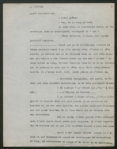 Témoignage de Dickens, A. et correspondance avec Jacques Péricard